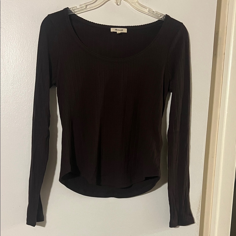 Madewell brown scoop neck long sleeve textured top